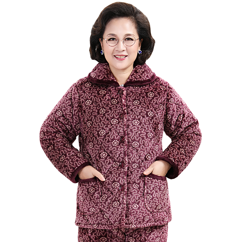 冬季老人珊瑚绒中老年加绒睡衣 意米缇睡衣/家居服套装