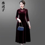 Бархатное ципао, красные свадебные туфли, свадебное платье для мамы