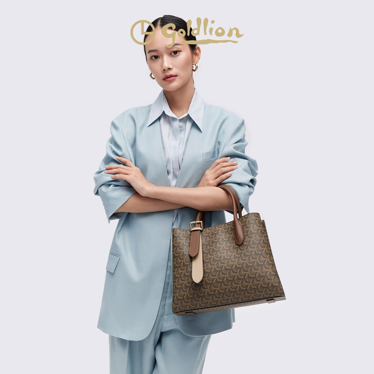 金利来女包新款复古通勤妈妈包包女时尚大气手提包PVC印花斜挎包 古斜实拍商品图