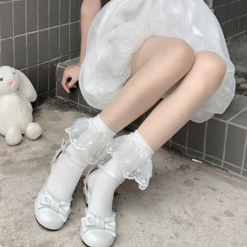 lolita袜子女花边可爱日系洛丽塔蕾丝短袜甜美少女心小仙女中筒袜