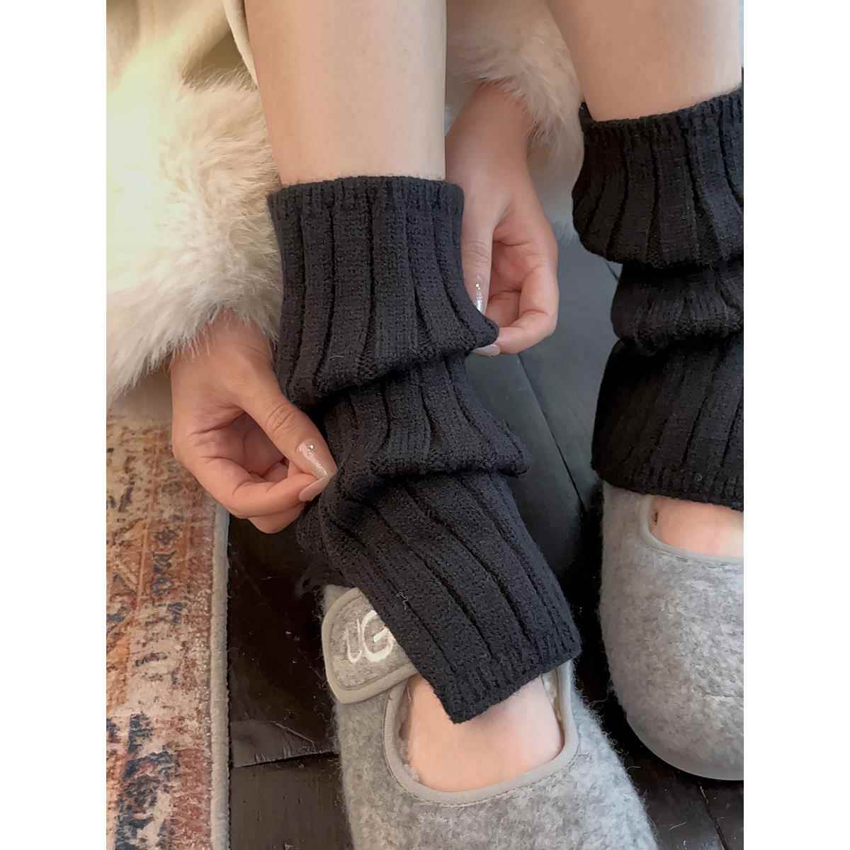 袜子女中筒袜羊毛堆堆袜秋冬季袜套灰色加绒针织腿套2配雪滑雪袜 - 图3