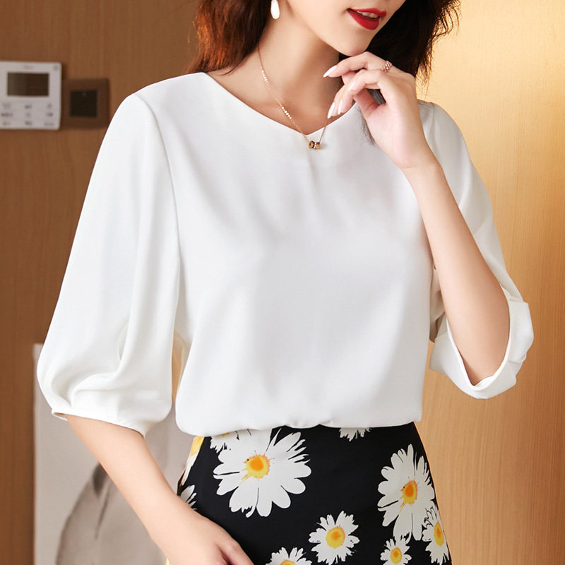 雪纺短袖2021新款夏季宽松韩版t恤 古朵诗蕾丝衫/雪纺衫