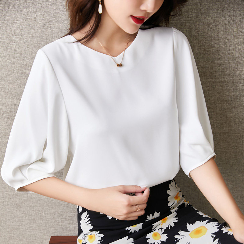 雪纺短袖2021新款夏季宽松韩版t恤 古朵诗蕾丝衫/雪纺衫