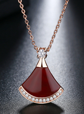 纯银扇形白贝母红玉髓小裙子项链