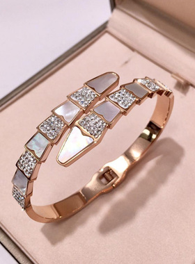 白贝母带钻玫瑰日韩风男女款手镯