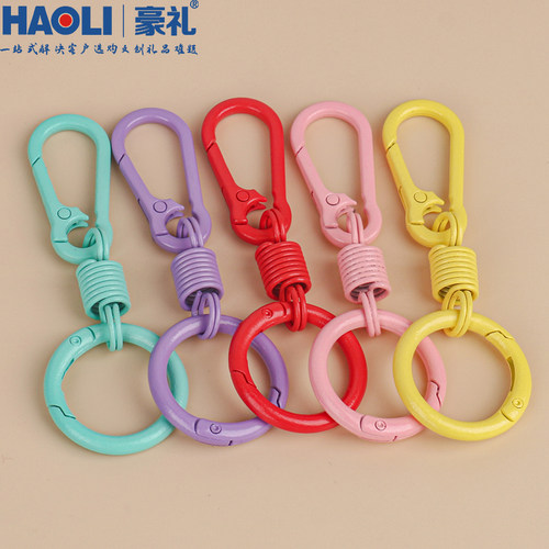 创意多巴胺彩色烤漆弹簧钥匙扣玩偶DIY挂件饰品配件双头环形扣圈 - 图1