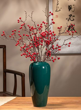 中古侘寂风墨绿亮釉陶瓷花瓶摆件