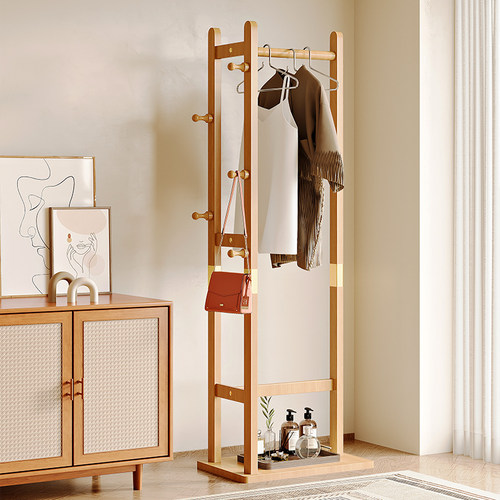 实木挂衣架落地卧室家用衣帽架立式多功能房间不占空间衣服挂架子 - 图1