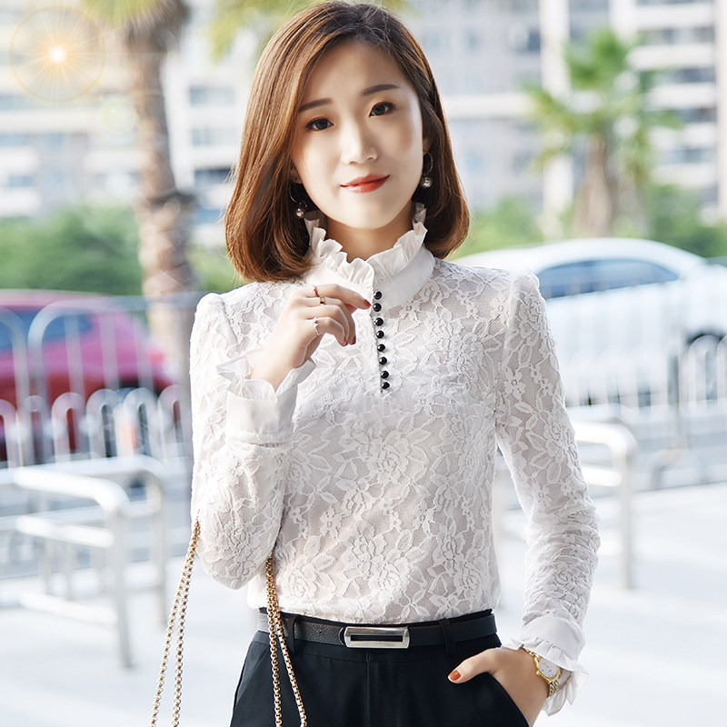 雪纺衫女士长袖立领2020新款打底衫 夏采芙蕾丝衫/雪纺衫
