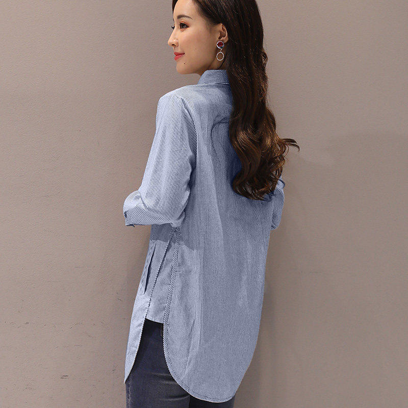 条纹衬衫长袖2022年春秋新款打底衫 夏采芙衬衫