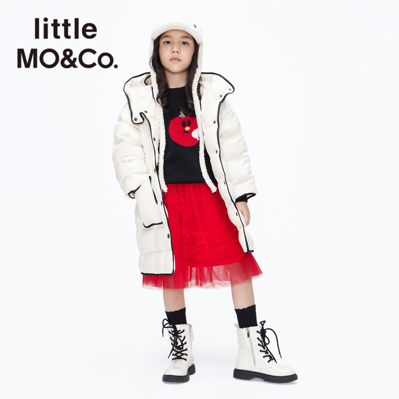 蓄热加厚 little moco童装冬季男童女童中长款儿童羽绒服外套女孩