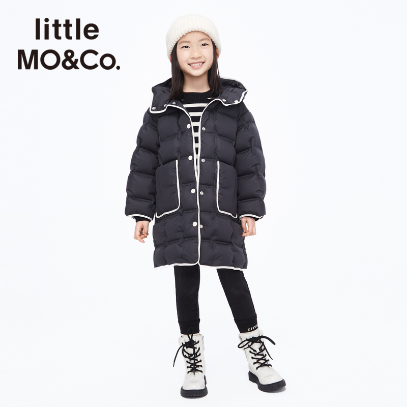 蓄热加厚 little moco童装冬季男童女童中长款儿童羽绒服外套女孩