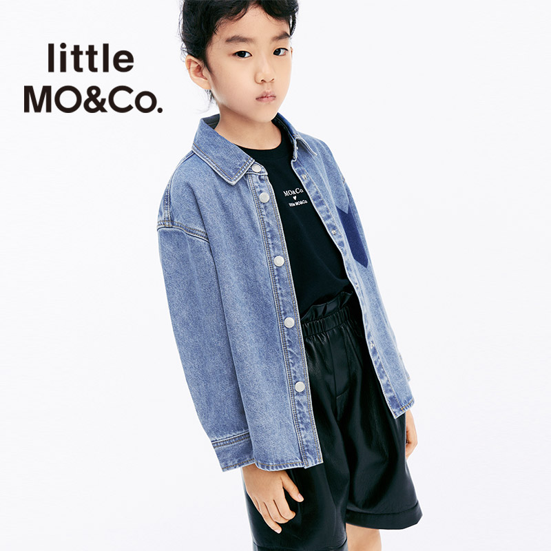 little moco童装春秋儿童牛仔衬衫上衣女童爱心衬衣外套洋气时髦 - 图3