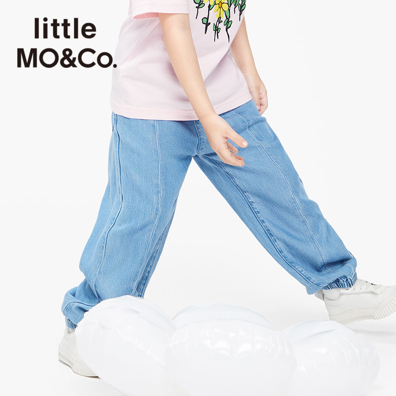 little moco童装女大童夏装儿童裤子女童长款束脚牛仔裤薄款男童 - 图0