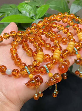 上新男女款花珀单圈手链蜜蜡琥珀圆珠手串民族风礼物饰一件代发