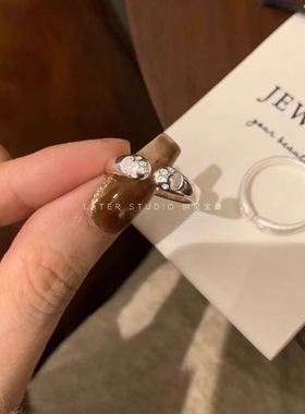 足银999猫爪戒指女纯银磨砂亮面饰品小众可爱萌送礼女友闺蜜