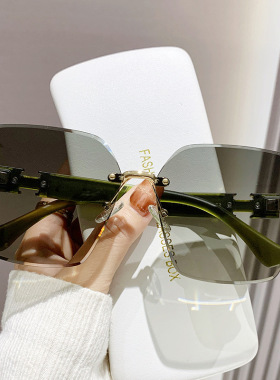 抖音爆款爱尔玛同款墨镜高级感无框太阳镜女款防紫外线开车遮阳镜