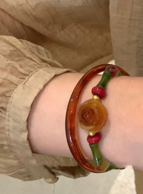 复古新中式玫瑰花朵手串小众设计国风简约手链女生气质高级感手镯