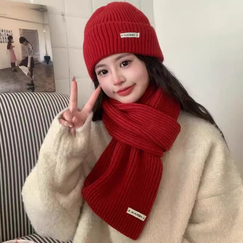 新款本命新年围巾帽子手套二三件套女冬季保暖围脖酒红色针织毛线,淘宝优惠券,粉丝福利购,淘宝优惠卷