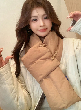 红色羽绒棉围巾女冬季2026新款