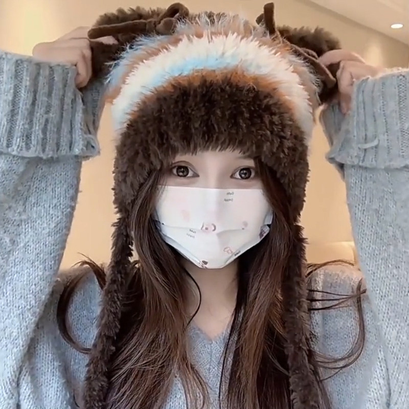 可爱猫咪耳朵毛绒帽子女秋冬季2025新款针织毛线护耳帽加茸保暖棉,淘宝优惠券,粉丝福利购,淘宝优惠卷