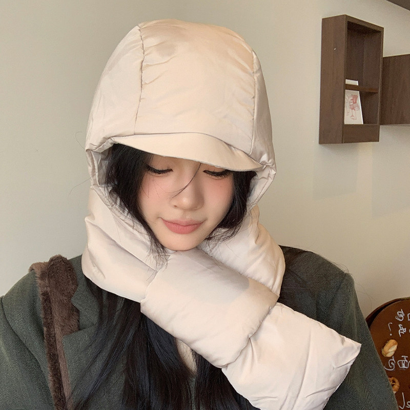 帽子围巾一体女冬加厚东北羽绒棉帽保暖防风防寒护耳帽骑行雷锋帽