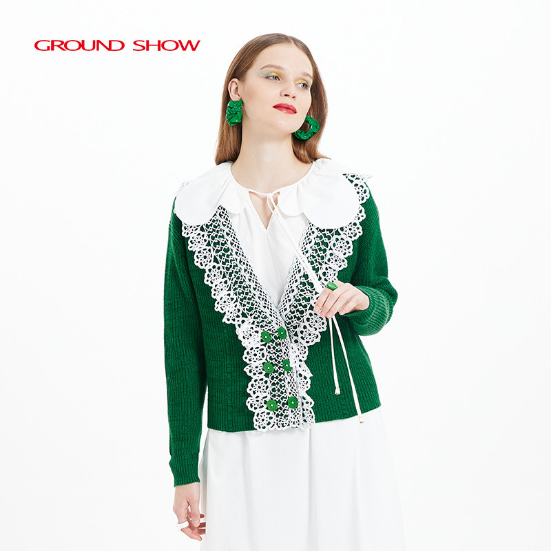 阁兰秀2025秋季新品低V领粗针针织开衫短款上衣外套商场同款女装