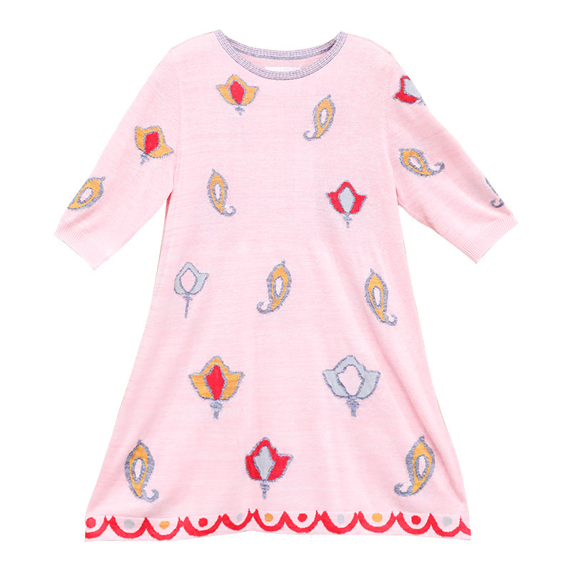 【天丝亚麻混纺】阁兰秀秋新品嫩粉色提花针织连衣裙商场同款女装