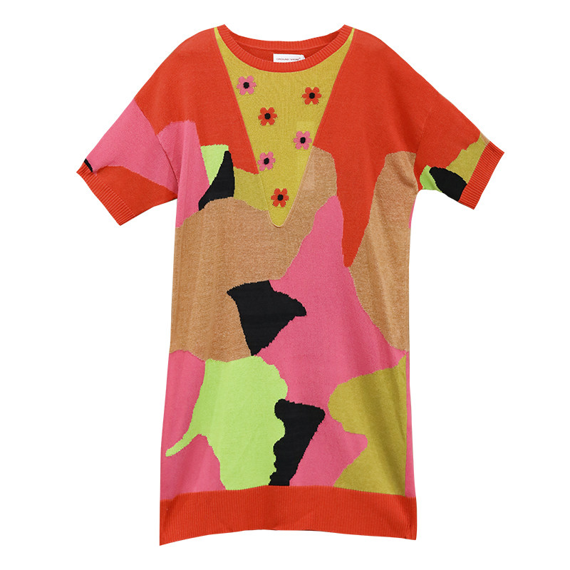 【天丝高捻棉】阁兰秀早秋新品五分袖提花针织连衣裙商场同款女装