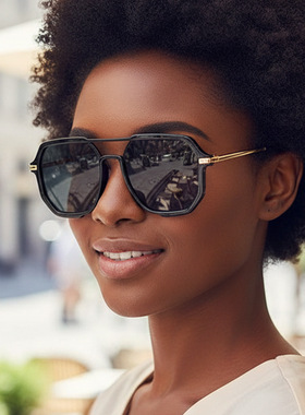 欧美经典双梁飞行员复古方框百搭太阳镜时尚度假开车防晒墨镜