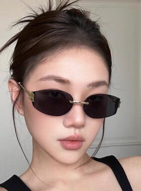 无框猫眼墨镜女欧美辣妹风高级网感方圆脸显瘦2025新款黑色太阳镜