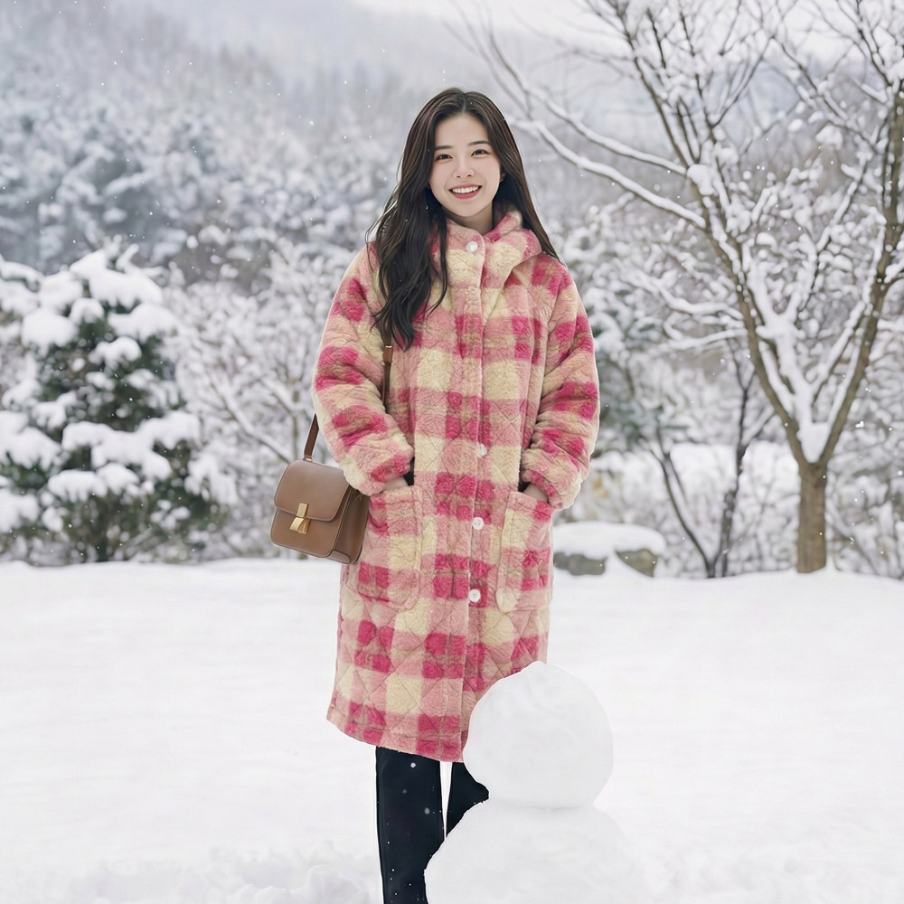 新款格子加绒加厚长款女士冬季棉衣连帽棉服罩衣保暖外套棉袄YY01,淘宝优惠券,粉丝福利购,淘宝优惠卷
