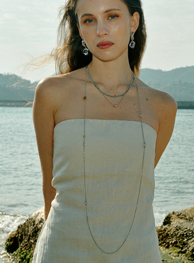 MONSECRET 25SS新品 高级感礁石长款项链叠戴旭日流苏耳环拉丝