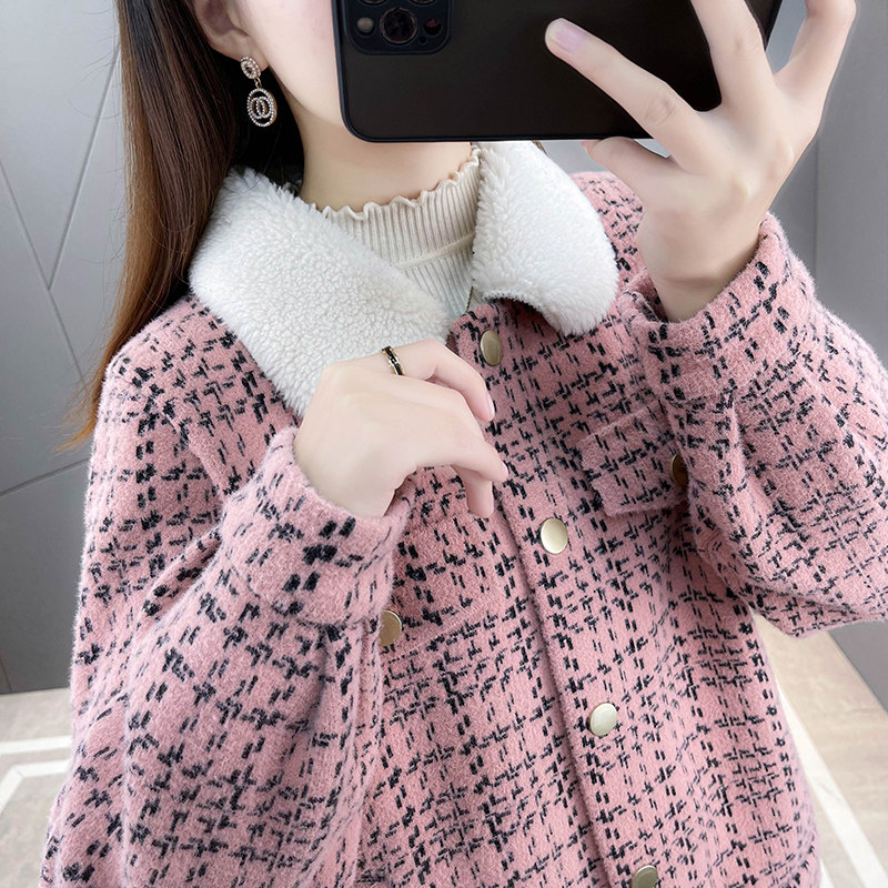 格子毛呢外套秋冬2022年新款上衣 米幽谷短外套