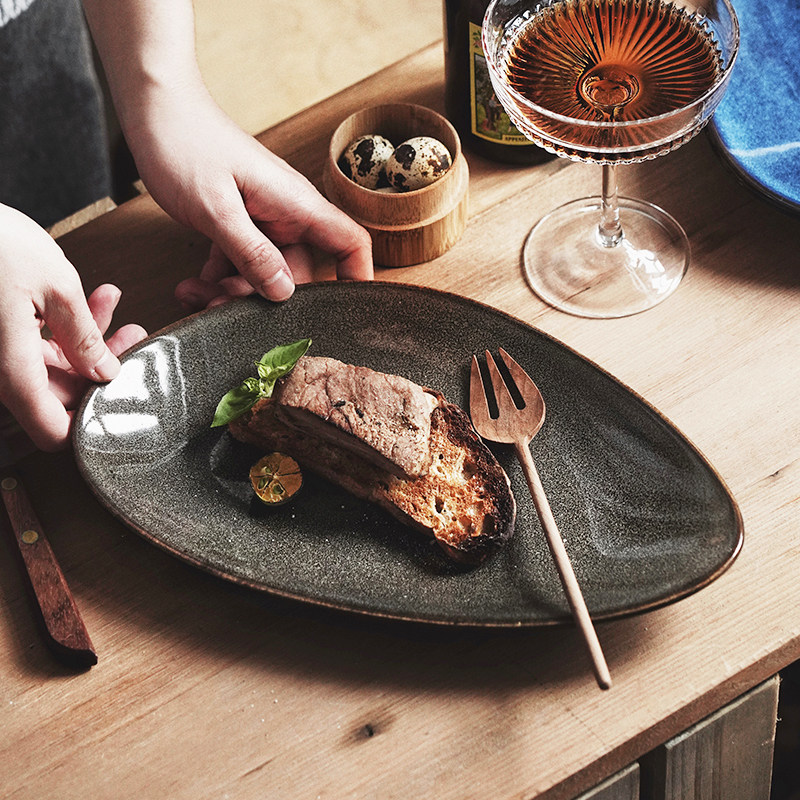 日式三角平盘创意窑变陶瓷餐盘沙拉盘牛排盘大号日料盘子家用菜盘,淘宝优惠券,粉丝福利购,淘宝优惠卷
