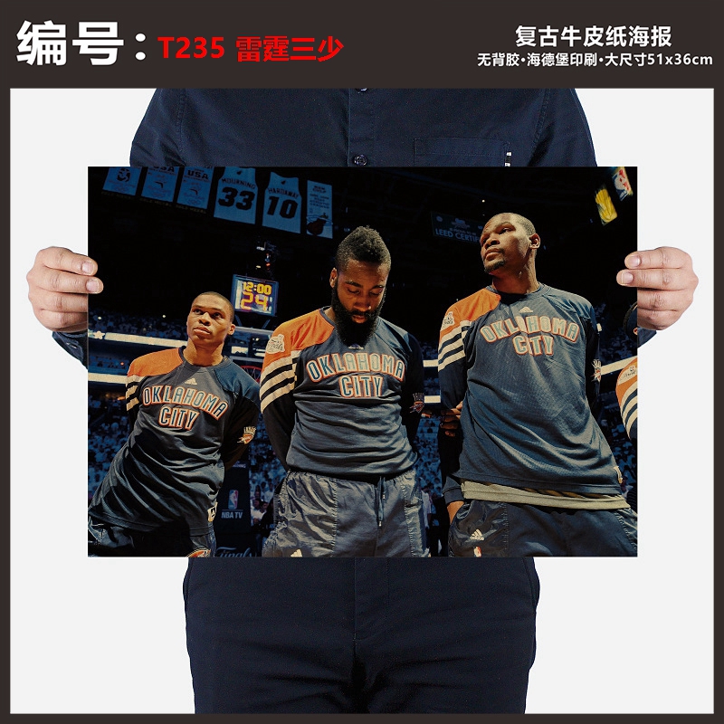 威少海报NBA威斯布鲁克篮球复古牛皮纸海报酒吧宿舍墙贴装饰画 - 图0