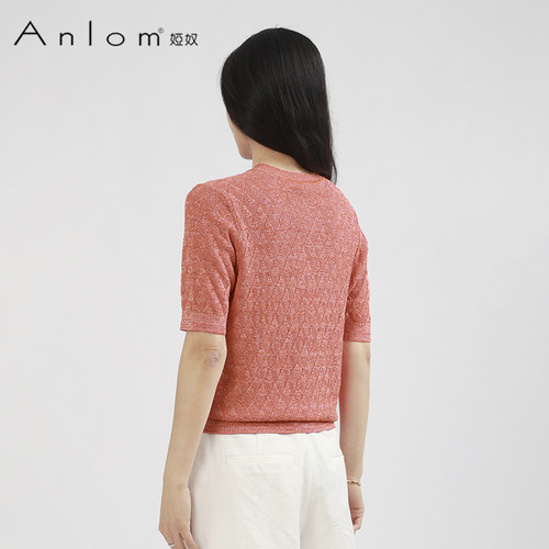 Anlom/娅奴新款女精纺气质休闲镂空上衣针织衫显瘦短袖夏季提花 - 图3