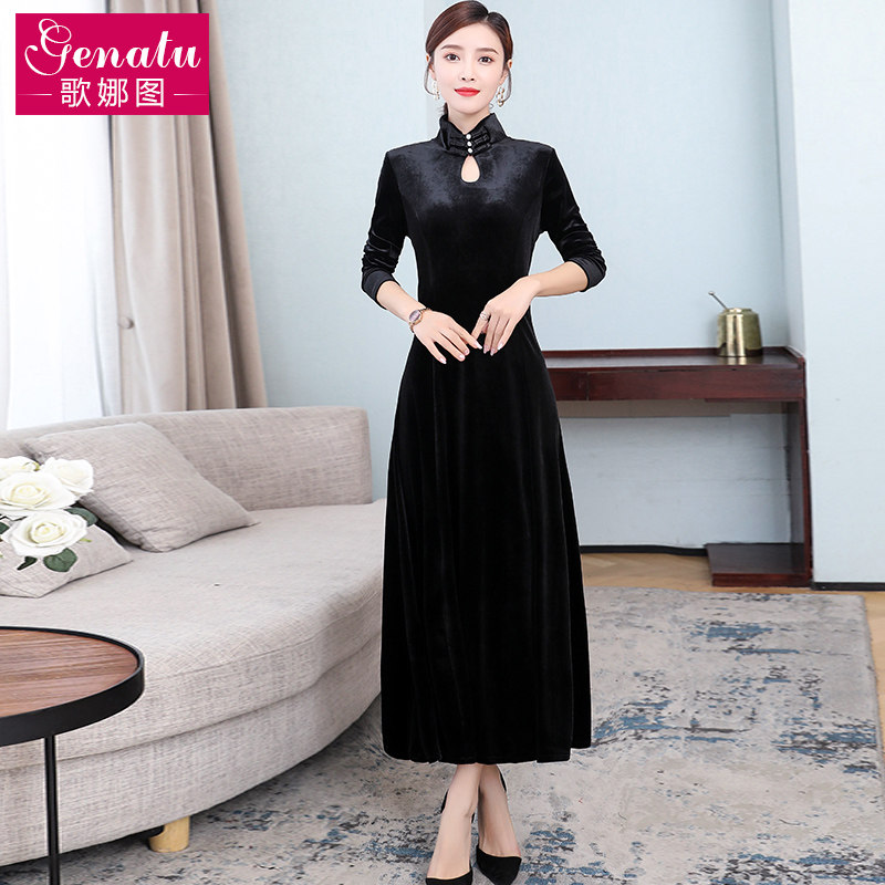秋款冬裙配大衣高端金丝绒连衣裙 歌娜图连衣裙