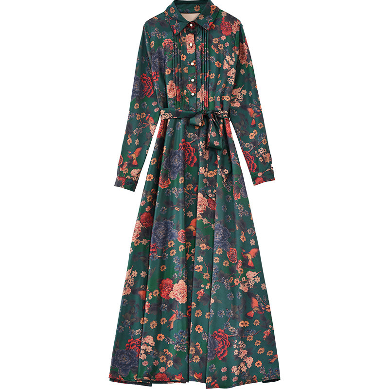 春秋装秋款高端桑蚕丝长袖洋气减龄 歌娜图连衣裙