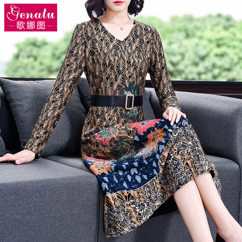 秋冬贵夫人高端欧货洋气加绒连衣裙 歌娜图连衣裙