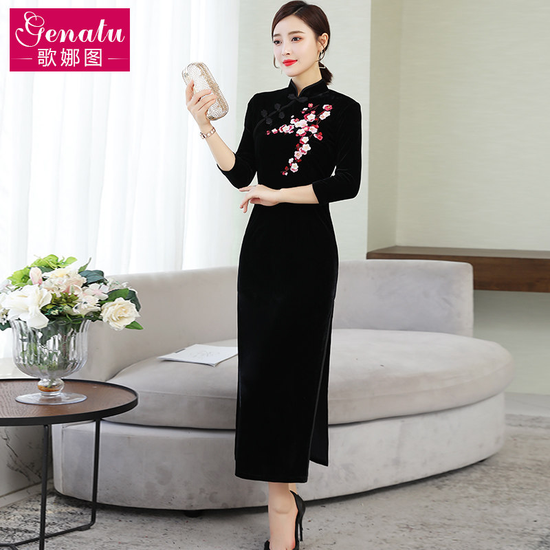 秋季2020年新款秋裙妈妈旗袍连衣裙 歌娜图连衣裙