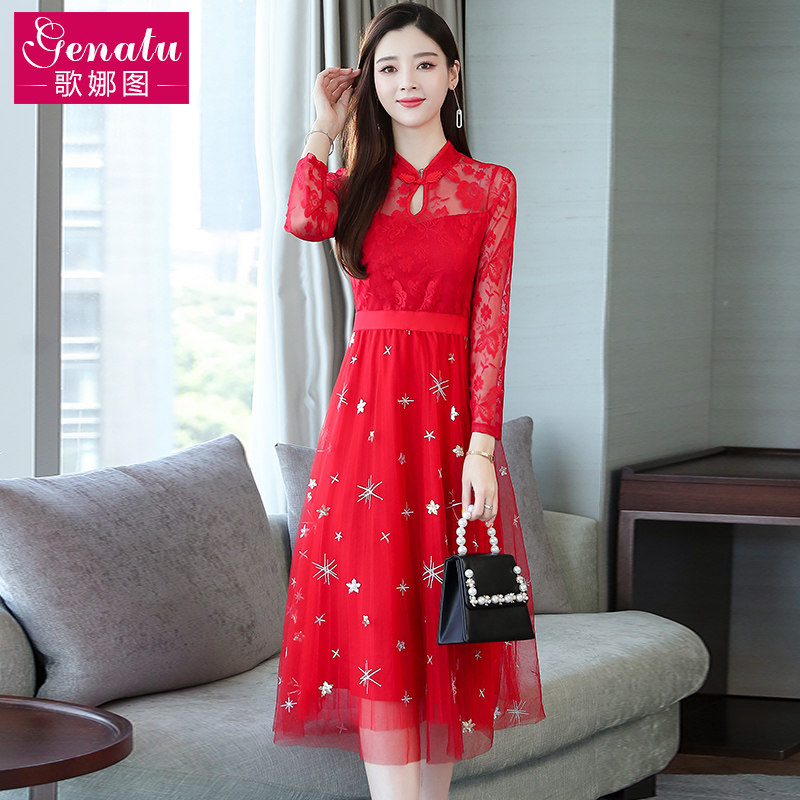 秋款冬裙蕾丝加绒高端欧货连衣裙 歌娜图连衣裙