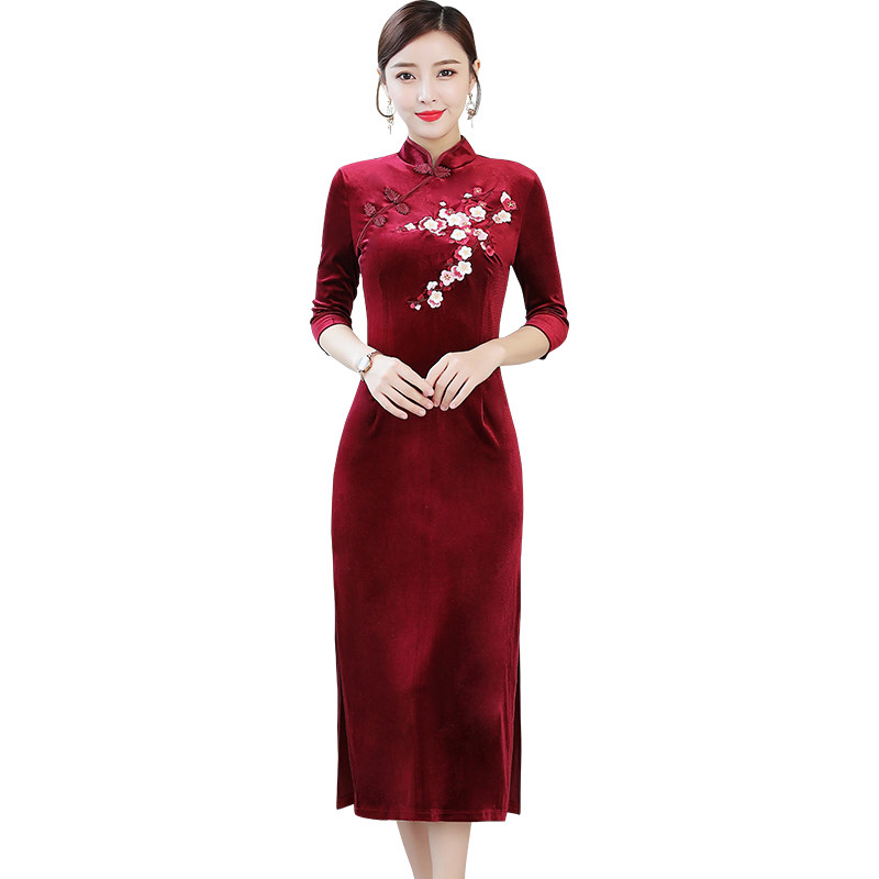 秋季2020年新款秋裙妈妈旗袍连衣裙 歌娜图连衣裙