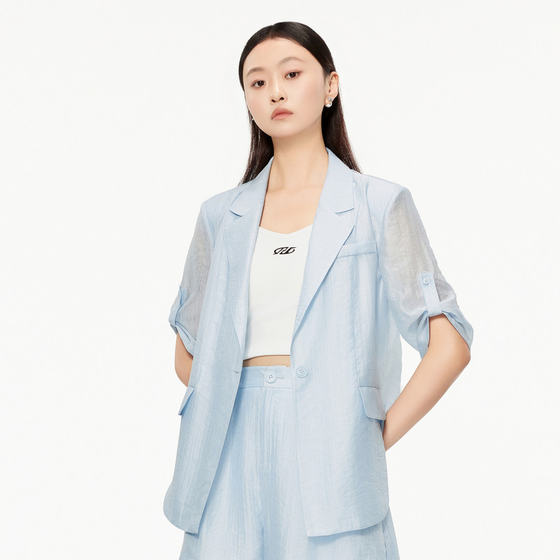 飘蕾短袖西装套装女夏季薄款2025新款休闲气质设计感通勤两件套,淘宝优惠券,粉丝福利购,淘宝优惠卷