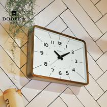 Multi-imperialist Japanese style solid wood square clock hanging bell living room minimalist atmospheric retro quartz clock muted clock hanging wall