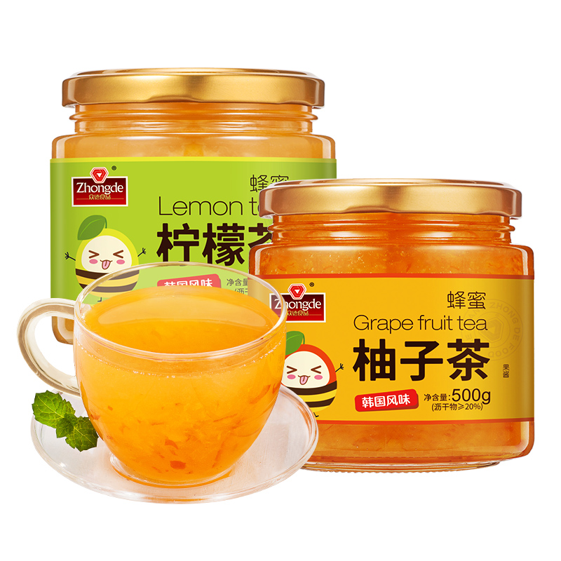 众德食品旗舰店众德蜂蜜柚子茶柠檬茶1kg罐装冲水喝的饮品 泡水冲饮冲泡水果茶酱3