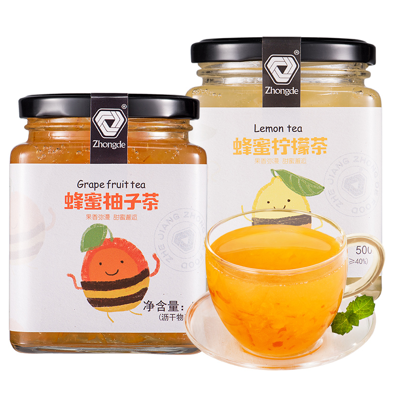 众德食品旗舰店众德蜂蜜柚子茶柠檬茶1kg 泡水喝的饮品冲泡水果茶花果柚子酱0