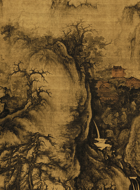 郭熙《早春图》中式客厅中堂挂画玄关茶室风景山水装饰画高清