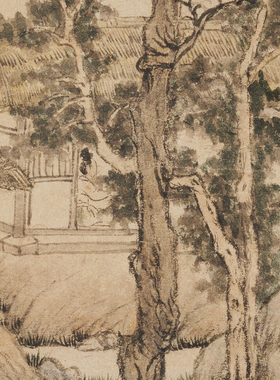 王蒙《西郊草堂图》客厅中堂挂画玄关茶室书房装饰画山水国画高清