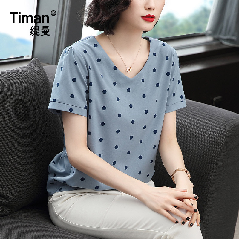 夏短袖小衫2020夏装新款年雪纺衫 缇曼服饰蕾丝衫/雪纺衫